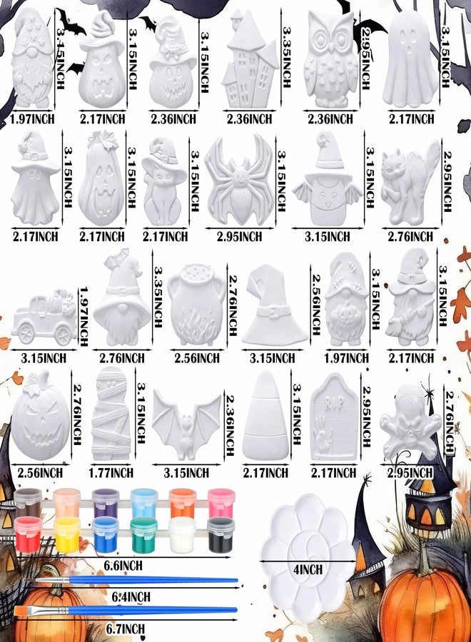 WinnerWhy 24 Sets Halloween DIY Painting Kits with Unpainted Ceramic Pumpkin Ghost Bat Skull Gnome Witch Hat Black Cat for Activity Art Projects Halloween Gifts Party Decor - Image 4